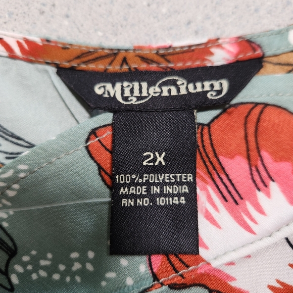 MILLENIUM ☆ SEAFOAM GREEN & RUST ☆ SHARKBITE ☆ FLORAL TUNIC TOP ☆ NIP - Picture 10 of 11